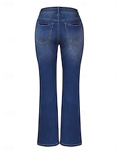 tanie spodnie proste-Damskie Jeansy Jegginsy Moda Moda miejska Pełna długość Wysoka talia Równina Kieszeń Wygodne Miękka Wygodny Średnio elastyczny Na zewnątrz Ulica Granatowy Jasnoniebieski Wiosna i jesień Regularny