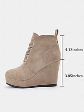 cheap Ankle Boots-Women&#039;s Faux Suede Wedge Ankle Boots with Lace-Up Design - Comfortable Platform Boots for Casual and Everyday Wear