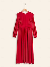 economico Abiti per le feste-abito lungo da festa in chiffon rosso e pizzo con scollo a V