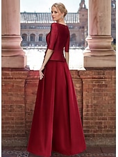 economico ROSSO-Abito da Sera A-Line Elegante Abito Formale Lunghezza Piante Manica Mezza Collo a V Tasca in Satin con Zirconi 2025
