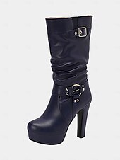 cheap Platform Boots-Women&#039;s White Knee-High Platform Boots with Buckle Straps and High Heels – Stylish Winter Boots for Bold Fashion Statements