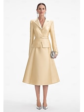 preiswerte Mit Jacke-Blazer Kleid Zweiteilig A-Linie Champagner Kleid Smoking Kleid Elegant V-Ausschnitt Tee-Länge Satin Lange Ärmel mit Uni-Farbe Derby Kleider 2025