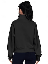 economico Felpe e Sweatshirt Texturizzati-felpa da donna casual semplice strada abbigliamento quotidiano collo alto cerniera manica lunga nero bianco autunno inverno