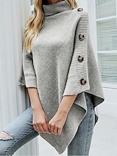 economico Maglioni e cardigan-Per donna Felpa Pullover Maglione Informale Morbido Tinta unica A coste A collo alto Bottoni Lavorato a maglia Mezza manica Top regolari Maglia Esterno Giornaliero Fine settimana Nero Rosso Autunno