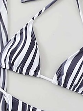 billige Bikinisett med 3 deler-Dame Badetøy Bikini Tre stykker Frekk Badedrakt Åpen rygg Tynn Ferie Strand Klær Sebramønster Grimehals Langermet Badedrakter