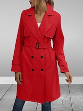 billiga Trenchcoats-Dam Kappa Utomhus Gata Dagliga kläder Höst Vinter Normal Täcka Normal Håller värmen Andningsfunktion Stylish Ledigt Jacka Långärmad Slät Med fickor Svart Armégrön Rubinrött