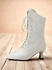 baratos Década de 1920-Botas femininas vintage com cadarço e salto médio – botas jacquard elegantes para estilo retrô e ocasiões especiais