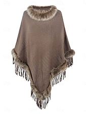 billiga Rycker på axlarna &amp; uddar-Dam Mantel / kappor Utomhus Gata Dagliga kläder Höst Vinter Normal Täcka Normal Håller värmen Andningsfunktion Stylish Ledigt Jacka Långärmad Slät Tofs Faux Fur Trim Rubinrött Aprikos Kaffe