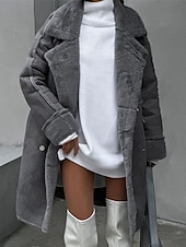 billiga Puffers &amp; Parka-Dam Fleece-jacka Teddyrock Håller värmen Andningsfunktion Ficka Fleecefodrad Ledigt Slät Semester Gata Dagliga kläder Utekväll Enkelknäppt Normal Nedvikt Normal Långärmad Ytterkläder Vit Kaki Mörkgrå