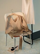 baratos Blusas e Camisas-blusa elegante decote em v com cinto dourado de cetim