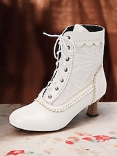 cheap 1930s-Women&#039;s Brown Lace-Up Victorian Ankle Boots with Lace Design and Kitten Heel – Vintage Style for Cosplay or Everyday Wear