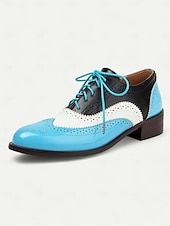 olcso Női lapos sarkú cipők-női retro rózsaszín és fekete oxford cipő – lakk műbőr fűzős brogue a vintage lezser stílushoz és divatos kirándulásokhoz