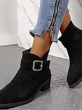 abordables Botines-Botines con estampado de leopardo para mujer con correa de hebilla, estilo occidental informal, tacón bajo cómodo para uso diario