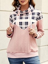billige Grafisk butikk Sweatshirts &amp; Hettegensere-Dame Ruter Fritid Langermet Pile Neck Vanlige topper Gate Hverdag Trykt mønster Rosa Grønn Grå Høst Vinter