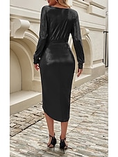 preiswerte schwarzes Minikleid-Damen Arbeitskleid schwarzes Kleid elegantes Minikleid geteilt V-Ausschnitt Langarm schlicht lockere Passform schwarz Frühling Herbst S M L XL