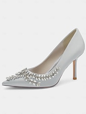 Women's Rhinestone-Embellished Satin Stiletto Heels – Elegant Pointed Toe Pumps for Evening Parties and Formal Events 32