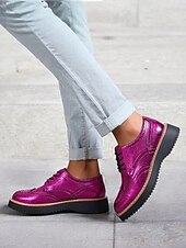 economico Scarpe oxford da donna-scarpe brogue oxford rosa metallizzato da donna con punta a coda di rondine, scarpe casual eleganti con lacci per feste ed eventi di moda