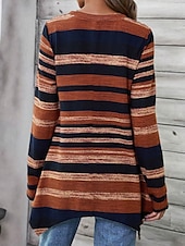 お買い得  チュニックトップ-女性チュニック Tシャツ ストライプ カジュアル 長袖 クルーネック レギュラートップ デイリー プリント アシンメトリック パープル ブラウン 春＆秋
