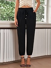 お買い得  パンツ-女性用 チノパン ファッション ストリートファッション 全長 ハイウエスト 平織り ポケット 弾性ウエストバンド 快適 ソフト マイクロエラスティック アウトドア ストリート アーミーグリーン ワイン ブラック ホワイト 春 &amp; 秋 レギュラー