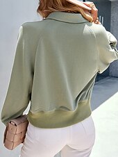 billige Teksturert hettegensere og sweatshirt-Dame عادي Fritid Langermet Rullekrage Crop Tops Gate Hverdag Knapper Rosa Grønn Beige Høst Vinter