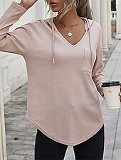 preiswerte Texturierte Kapuzenpullover &amp; Sweatshirts-Damen Hemd Bluse Feste Farbe Basic Brautkleider schlicht Langarm Mit Kapuze Normale Oberteile Täglich Schwarz Rosa Grün Herbst Winter