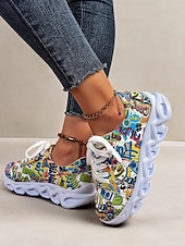 voordelige Damessneakers-kleurrijke grafische print sneakers voor dames – trendy lichtgewicht veterschoenen met zachte zool