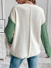 billiga Solida färger-Dam Tröja Pullover tröja Ledigt Mjukt Ren färg Kabel Rund hals Ficka Stickat Långärmad Vanliga toppar Sticka Utomhus Dagligen Helgen Orange Grön Höst Vinter