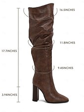 abordables Bottes souples-bottes souples marron au-dessus du genou pour femmes - talon épais, bout pointu, chaussures décontractées élégantes pour l&#039;automne et l&#039;hiver