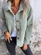 billige Puffer og Parka-Dame Fleece-jakke Teddyfrakk Hold Varm Pustende Knapper Lomme Fleece Lined Fritid عادي Feriereise Gate Dagligdagstøy Ut på byen Enkeltkneppet Kort Knaphul Normal Langermet Yttertøy Gul Rosa Grønn
