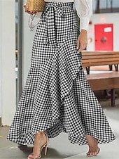 economico Gonne grafiche-gonna da donna tromba / sirena gonne lunghe volant plaid strada quotidiano moda invernale casual nero giallo blu navy