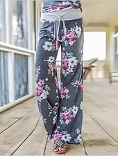 halpa leveä jalka ja korkea vyötärö-Naisten Leveä reisi Kiinalainen Muoti Katutyyli Täyspitkä Korka vyötärö Kukka Tasku Elastinen vyötärönauha Tulostus Mukava Pehmeä Mikrojoustava ulko- Katu Musta Sininen Harmaa 봄 &amp; Syksy Normaali