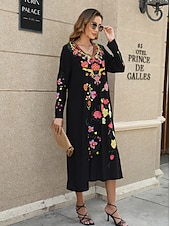 cheap Boho Dress-Valentine&#039;s Day Women&#039;s Normal Midi Dress Casual Dress Long Sleeve Boho Dress A Line Dress Boho Dress Elegant Basic Casual Bishop Sleeve Formal Vacation Valentine&#039;s Day Regular Fit Floral Still Life