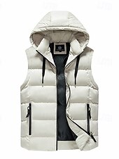 cheap Men&#039;s Vest-Men&#039;s Puffer Vest Padded Vest Gilet Quilted Vest Daily Date Vacation Fashion Casual Fall &amp; Winter Pocket Polyester Warm Comfortable Plain Zipper Hooded Regular Fit Black Yellow Red Green Vest