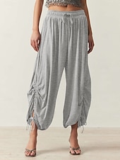 preiswerte weites Bein und hohe Taille-Damen Bekleidung Trainingshosen Aktiv Modisch Casual / sportlich In voller Länge Mittlere Taillenlinie Glatt Bedruckt Atmungsaktivität Weich Komfortabel Mikro-elastisch Casual Hellgrau Hellgrün Khaki