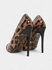 abordables Talons Aiguilles-talons aiguilles imprimé léopard pour femmes – escarpins à bout pointu en cuir verni rouge pour fêtes et événements nocturnes