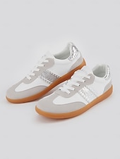 billiga Damsneakers-kvinnors retro svarta och vita sneakers med snörning - avslappnad lågtoppsdesign med mocka och tygdetaljer, bekväm sula för dagligt bruk och sportaktiviteter