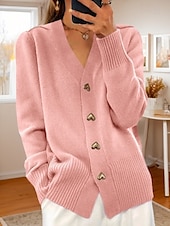 economico Cardigan e capispalla-maglione rosa da donna San Valentino cardigan maglione giacca scollo a V maglia bottone lavorato a maglia primavera autunno quotidiano festa uscita carino quotidiano morbido manica lunga colore puro