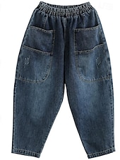 economico Pantaloni-Per donna Normale Jeans Pantaloni stile harem Di tendenza Streetwear Classico Lunghezza intera Vita alta Tinta unica Tasche Traspirante Morbido Media elasticità Esterno Informale [nero] Blu Primavera