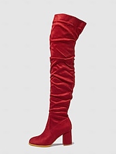 tanie Buty modowe-damskie zamszowe buty za kolano na klockowym obcasie – stylowy, luźny design z zapięciem na suwak, idealny na zimową modę
