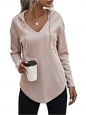 preiswerte Texturierte Kapuzenpullover &amp; Sweatshirts-Damen Hemd Bluse Feste Farbe Basic Brautkleider schlicht Langarm Mit Kapuze Normale Oberteile Täglich Schwarz Rosa Grün Herbst Winter