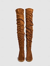 tanie Buty modowe-damskie zamszowe buty za kolano na klockowym obcasie – stylowy, luźny design z zapięciem na suwak, idealny na zimową modę