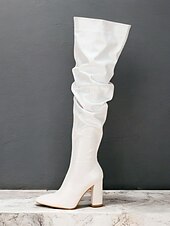 baratos Botas Slouch-botas femininas pretas largas acima do joelho – bico fino estiloso com salto bloco para moda de inverno e roupas de noite
