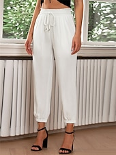お買い得  パンツ-女性用 チノパン ファッション ストリートファッション 全長 ハイウエスト 平織り ポケット 弾性ウエストバンド 快適 ソフト マイクロエラスティック アウトドア ストリート アーミーグリーン ワイン ブラック ホワイト 春 &amp; 秋 レギュラー