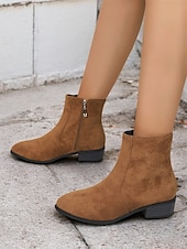 cheap Ankle Boots-Women&#039;s Casual Faux Suede Ankle Boots with Side Zipper and Low Block Heels – Comfortable Vintage Booties for Everyday Wear