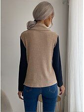 preiswerte Damen Einfache Oberteile-Damen Tunika Feste Farbe Täglich Langarm Rollkragen Arbeit Knopf Khaki Grau Frühling Herbst Winter