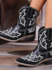 billiga Cowboy &amp; Western Boots-Dam Stövlar Cowboystövlar Utomhus Semester Dagligen Ankelstövlar Broderad Platt klack Rundtå bohemliv Semester Vintage Imitationsläder Elastiskt band Svart Röd Grön