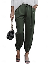 お買い得  パンツ-女性用 チノパン ファッション ストリートファッション 全長 ハイウエスト 平織り ポケット 弾性ウエストバンド 快適 ソフト マイクロエラスティック アウトドア ストリート アーミーグリーン ワイン ブラック ホワイト 春 &amp; 秋 レギュラー