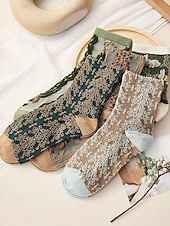 ieftine Șosete de damă-șosete vintage de damă cu broderie florală – design retro elegant, ideal pentru purtarea de zi cu zi