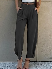 economico pantaloni eleganti da donna-Per donna Chino Di tendenza Streetwear Lunghezza intera Vita alta Liscio Tasche comodo Morbido Comodo Media elasticità Esterno Ufficio Nero Verde militare Caffè Primavera &amp; Autunno Standard