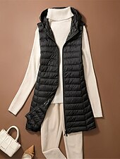 economico Puffers &amp; Parka-Per donna Gilet imbottito Tenere al caldo Traspirante Cerniera Tasche Informale Liscio Da mare Strada Da tutti i giorni Per uscire Cerniera Lungo Felpa Standard Senza maniche Capispalla Nero Rosa